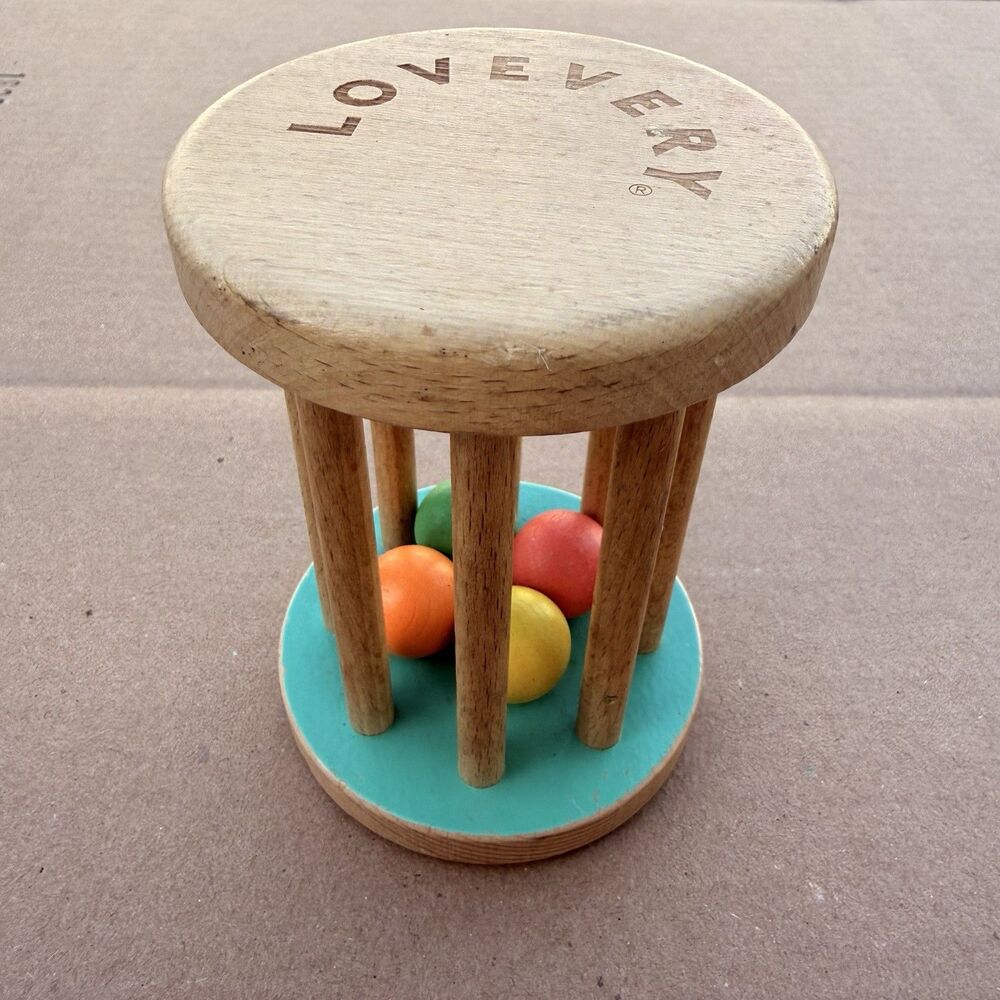 Lovevery Wooden Montessori Rolling Rattle Baby Toy Multicolor Balls READ INFO